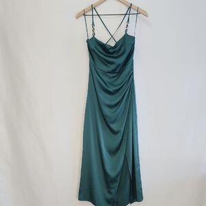 knee length dresses for ladies Zara Blue/White Floral Linen Blend Button Front with Tie Midi Dress- S   The Saved Collection